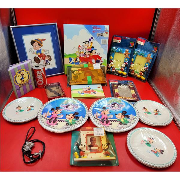 Disney Photo Frames, Plates, Needlepoint Pinocchio Picture, & More