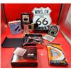 Image 1 : Misc. Lot - Wine Kit, Rocket Fish, Shaving Kit, Stein, Sign & Multi Tool