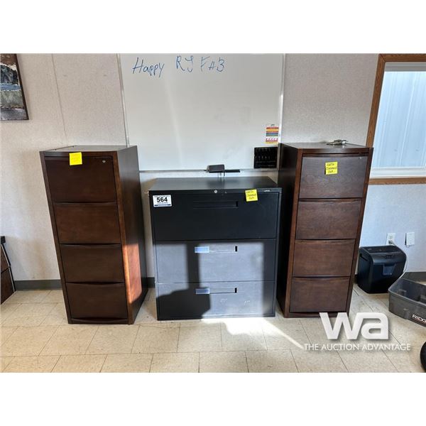 FILING CABINET & (2) 4 DRAWER WOOD CABINETS