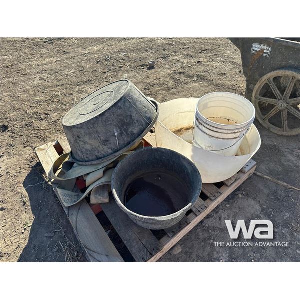 PALLET OF FEED/WATER BUCKETS