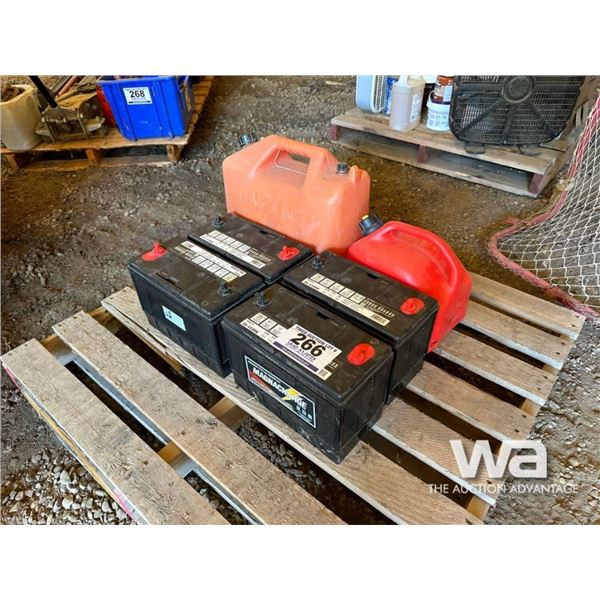 (4) MAGNACHARGE BATTERIES, (2) JERRY CANS