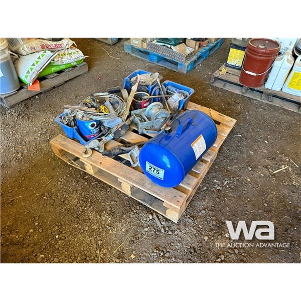 10 GAL PORTABLE AIR TANK, COME ALONG, CABLE