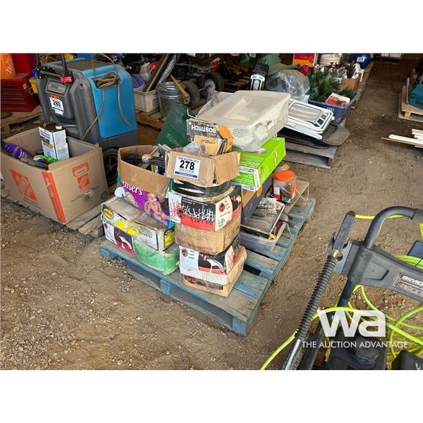 NAILS, LIGHTS, CORDS, PAINT TRAYS, TILE ADHESIVE