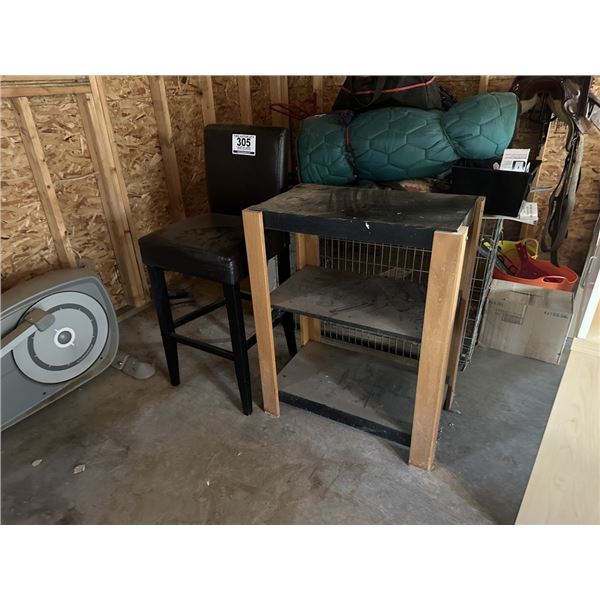 TALL BROWN CHAIR & 3 TIER SHELF