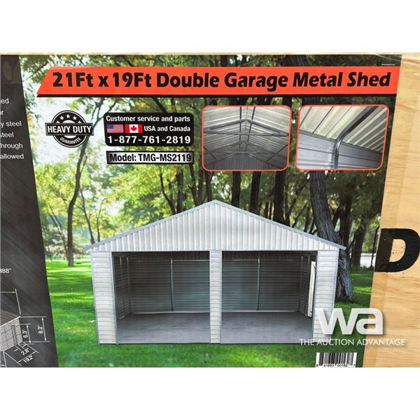 TMG 21 X 19 FT. DOUBLE GARAGE METAL SHED