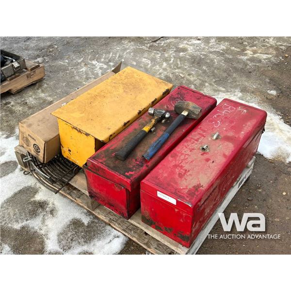 (20 RED TOOL BOXES, FAN SHROUD, HAMMERS