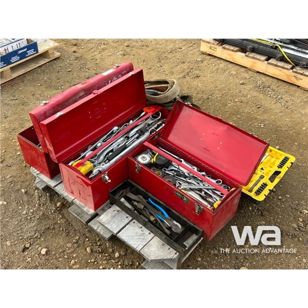 (3) RED TOOL BOXES, SOCKET SET, SLINGS