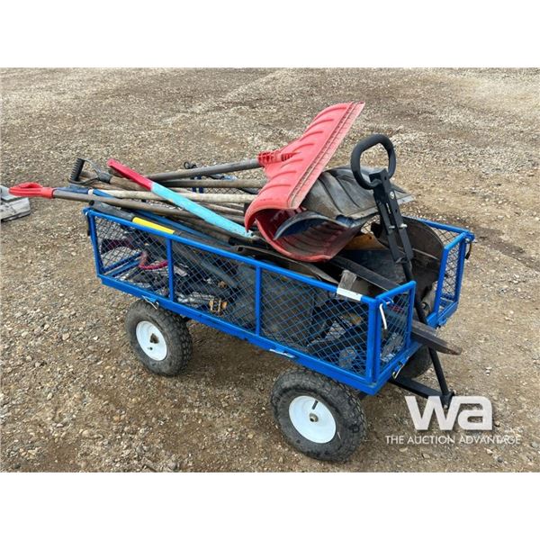 BLUE GARDEN CART, SHOVELS & HAND TOOLS