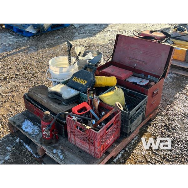 RED TOOL BOX, (20) PAILS OF TOOLS