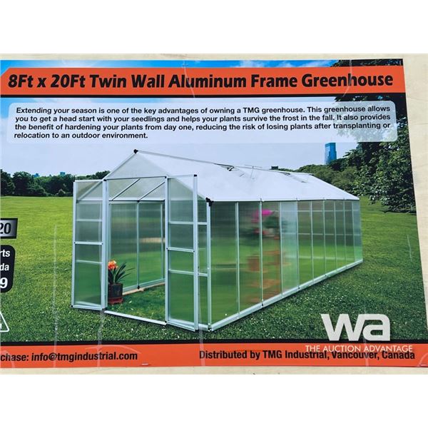 8 X 20 FT. TWIN WALL ALUMINUM FRAME GREENHOUSE