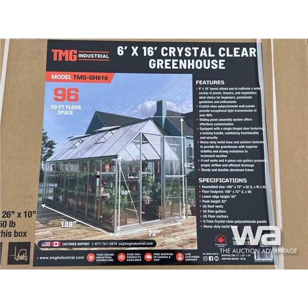 TMG 6 FT. X 16 FT. CRYSTAL CLEAR GREENHOUSE