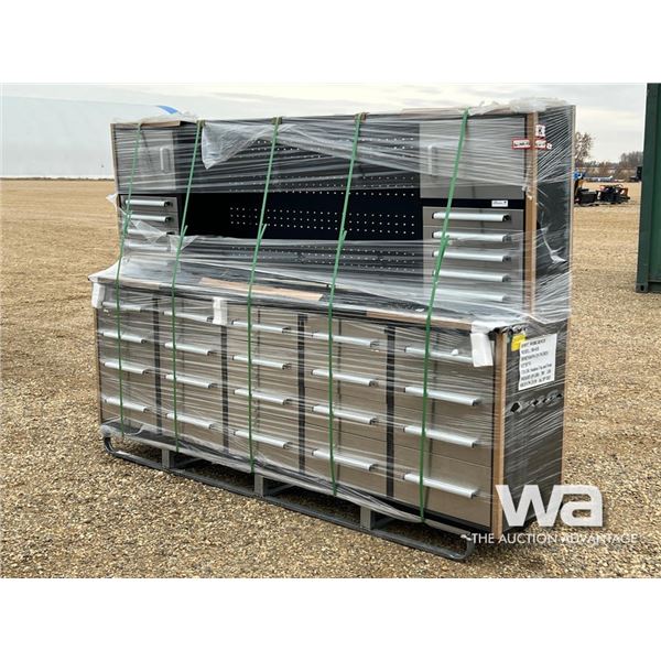 10 FT. STAINLESS 30 DRAWER WORK BENCH
