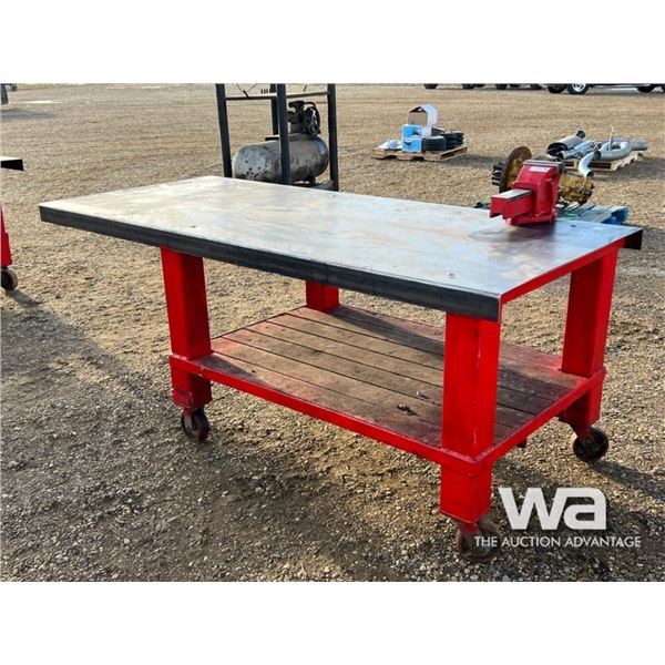 8 X 3.5 FT. WORK BENCH ON WHEELS WITH VICE