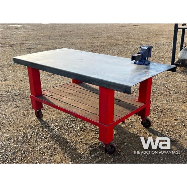 7 X 3.5 FT. WORK BENCH ON WHEELS WITH VICE