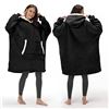 Image 2 : 1 Fantaslook Oversized Wearable Hoodie Blanket- Quarter-Zip; Sherpa - Black - New (Vacuum Sealed)