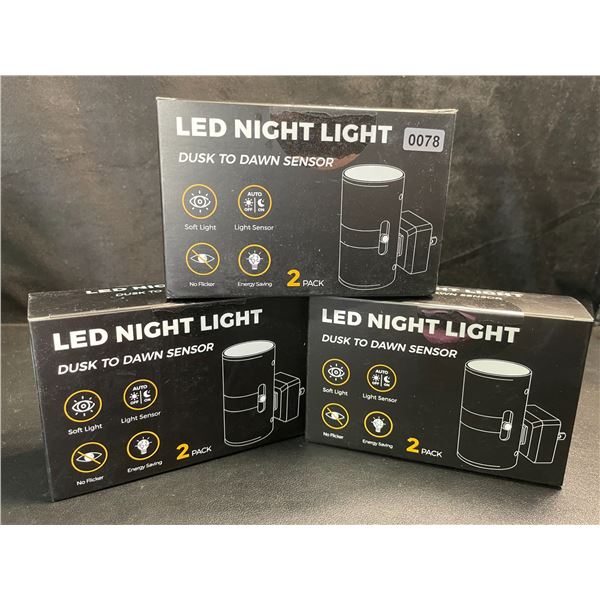 3 Boxes of LED Night Lights - 2 Per Pack/6 Total - Dusk to Dawn Sensors - New