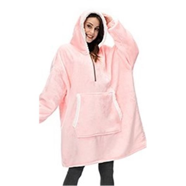 1 Fantaslook Oversized Wearable Hoodie Blanket- Quarter-Zip; Sherpa - Pink - New (Vacuum Sealed)