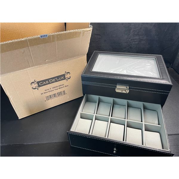 1 Cas De'Lux 20-Slot Glass Top Watch Storage Box - Brand New