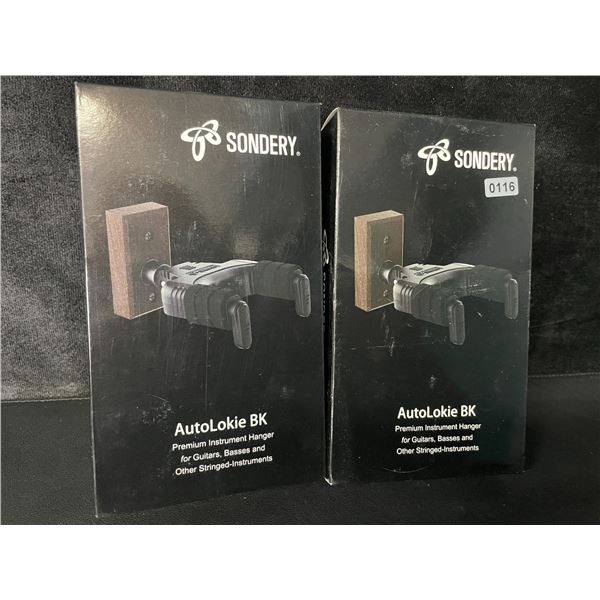 2 Sondery AutoLokie BK Premium Instrument Hangers for Guitars, Basses, & Other Sting Instruments