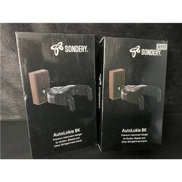 2 Sondery AutoLokie BK Premium Instrument Hangers for Guitars, Basses, & Other Sting Instruments