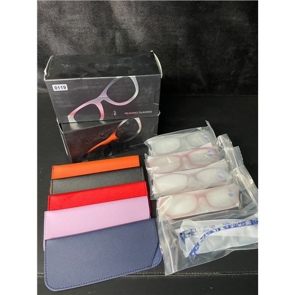 2 Boxes of Kunchu Reading Glasses - Blue Light Blocking/Anti-Glare - 5 Per Box/10 Total - New