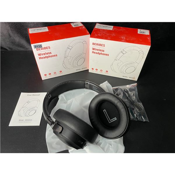 2 Beribes Wireless Over-The-Ear Headphones (Model: WH202A) - New (Damaged Boxes - See Photos)