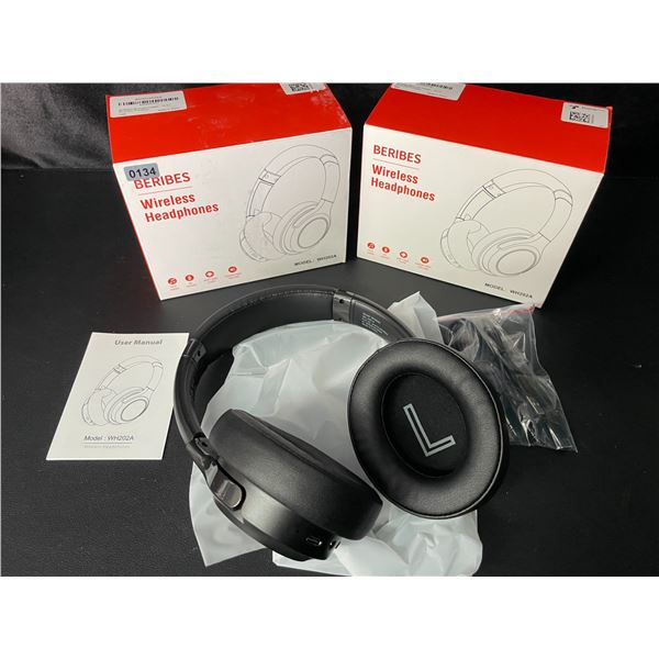 2 Beribes Wireless Over-The-Ear Headphones (Model: WH202A) - New (Damaged Boxes - See Photos)