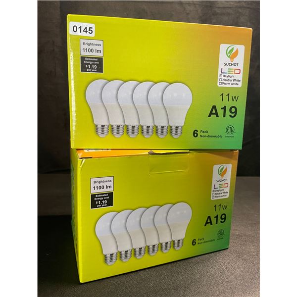 2 Boxes of LED Lightbulbs - 6 Per Box/12 Bulbs Total - 11W A19; Standard E26 Base - New