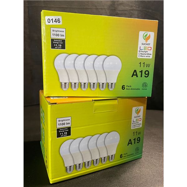 2 Boxes of LED Lightbulbs - 6 Per Box/12 Bulbs Total - 11W A19; Standard E26 Base - New