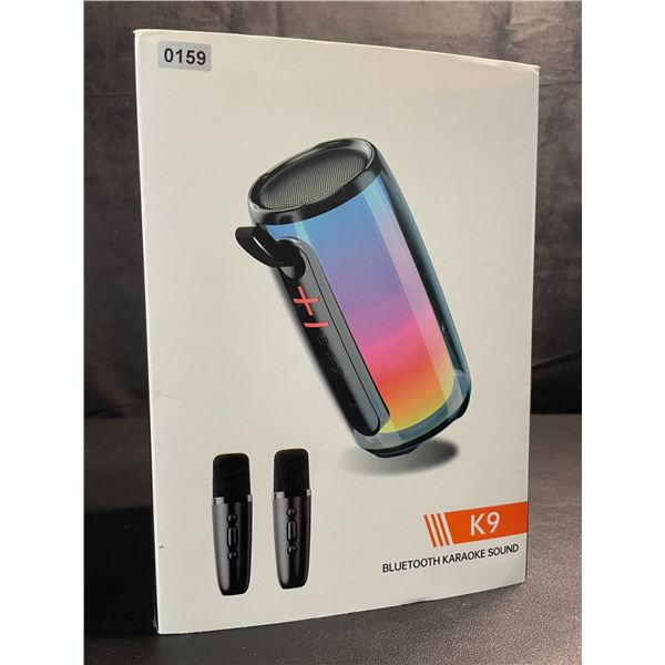 1 K9 Bluetooth Karaoke Machine with 2 Microphones & RGB Lighting - 15W Speaker Output - New!
