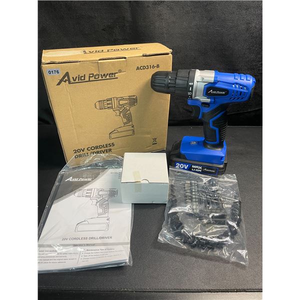 1 Avid Power 20V Cordless Drill/Driver Kit - Includes Drill, Battery, and Charger - New!