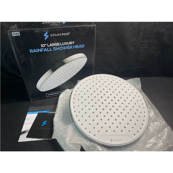 1 SparkPod 10" Large Luxury Rainfall Shoer Head - Classic Chrome & White Duo - New!