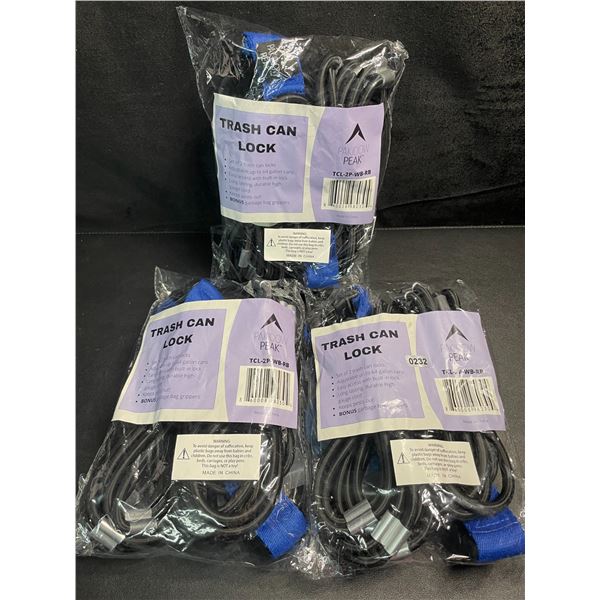 3 Packs of Trash Can Locks - 2PCS Per Pack - Adjustable up to 64 Gallon Cans - New
