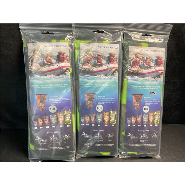3 Waterproof Bags - Large 10L Size - Ideal for Outdoors (Kayaking, Canoeing, Water Sports, etc.)