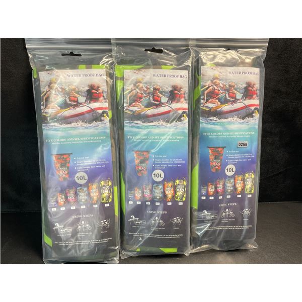 3 Waterproof Bags - Large 10L Size - Ideal for Outdoors (Kayaking, Canoeing, Water Sports, etc.)