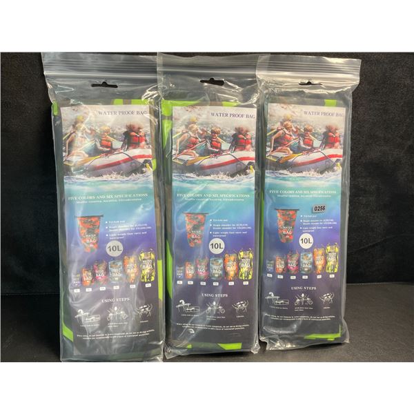 3 Waterproof Bags - Large 10L Size - Ideal for Outdoors (Kayaking, Canoeing, Water Sports, etc.)