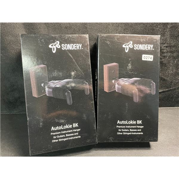 2 Sondery AutoLokie BK Premium Instrument Hangers for Guitars, Basses, & Other Sting Instruments