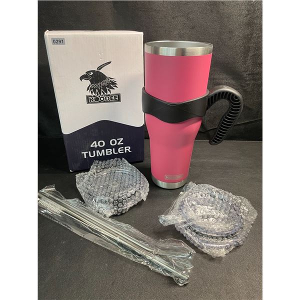 1 40oz Large Insulated Tumbler Drinking Mug w/ Handle & Straw - Pink - New