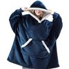 Image 1 : 1 Fantaslook Oversized Wearable Hoodie Blanket- Quarter-Zip; Sherpa - Blue - New (Vacuum Sealed)