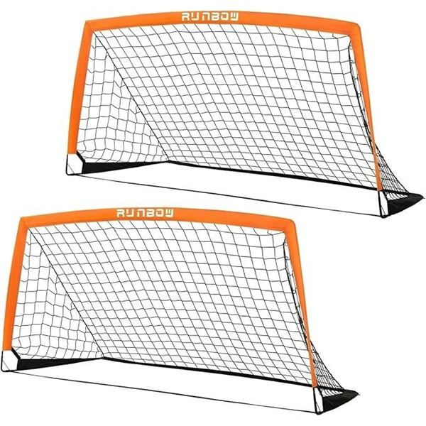 Runbow 6FT x 4FT Size Portable Kids Soccer Nets - (2 Nets Included) - Orange Color - Brand New!