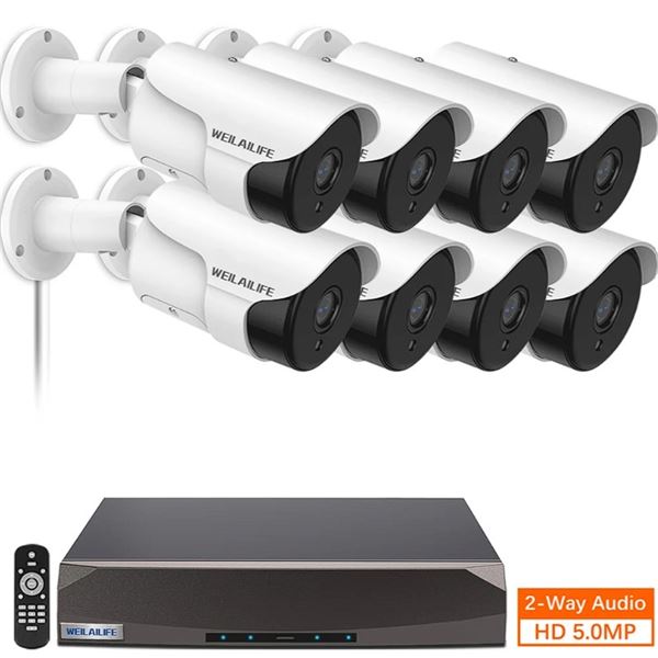 1 Weilailife 5MP POE Security Camera System - Includes 8 Security Cameras + NVR - BRAND NEW!!