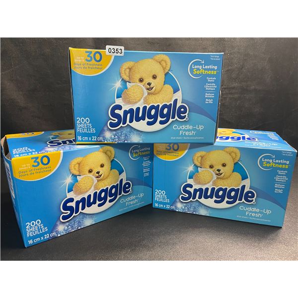 3 Boxes of Snuggle Cuddle-Up Fresh Dryer Sheets - 200 Sheets Per Box - New Sealed