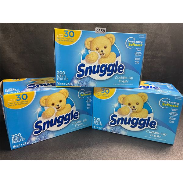 3 Boxes of Snuggle Cuddle-Up Fresh Dryer Sheets - 200 Sheets Per Box - New Sealed