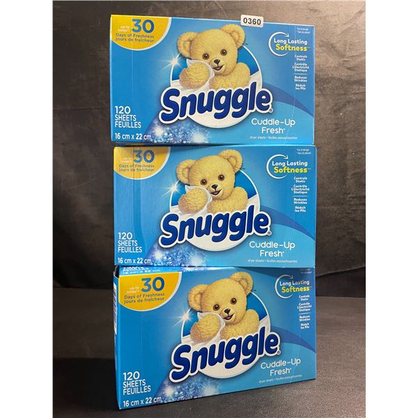 3 Boxes of Snuggle Cuddle-Up Fresh Dryer Sheets - 120 Sheets Per Box - New Sealed