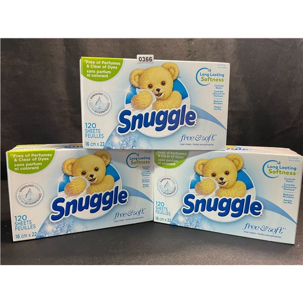3 Boxes of Snuggle Free & Soft Dryer Sheets; Free of Perfumes/Dyes - 120 Sheets Per Box - New Sealed