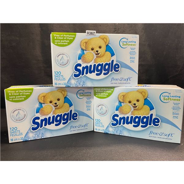 3 Boxes of Snuggle Free & Soft Dryer Sheets; Free of Perfumes/Dyes - 120 Sheets Per Box - New Sealed