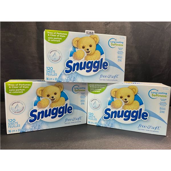 3 Boxes of Snuggle Free & Soft Dryer Sheets; Free of Perfumes/Dyes - 120 Sheets Per Box - New Sealed