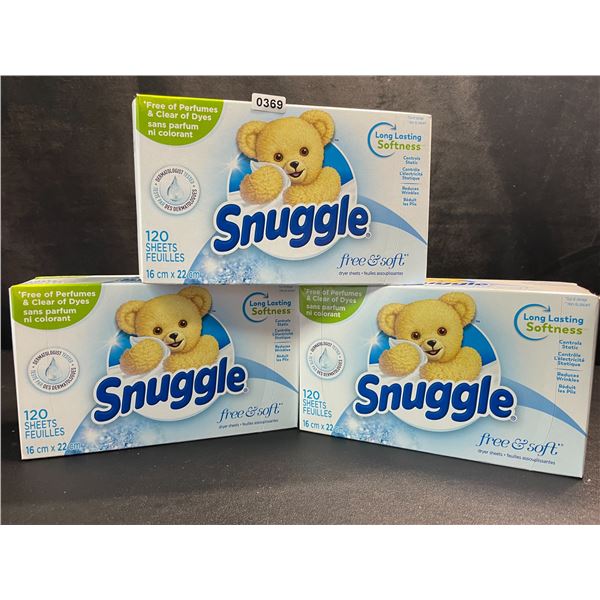 3 Boxes of Snuggle Free & Soft Dryer Sheets; Free of Perfumes/Dyes - 120 Sheets Per Box - New Sealed