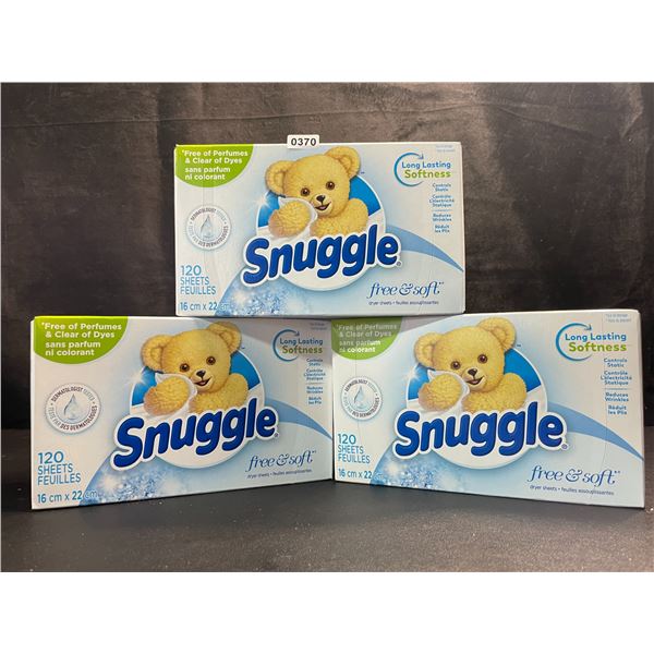 3 Boxes of Snuggle Free & Soft Dryer Sheets; Free of Perfumes/Dyes - 120 Sheets Per Box - New Sealed