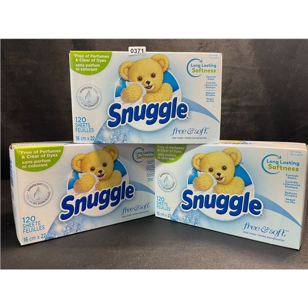 3 Boxes of Snuggle Free & Soft Dryer Sheets; Free of Perfumes/Dyes - 120 Sheets Per Box - New Sealed